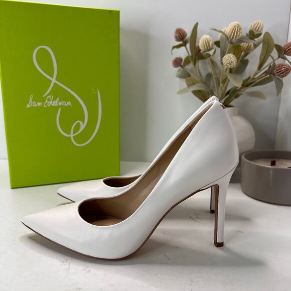 Sam Edelman Hazel Suede Pointed Toe Pump White Women's 7.5M Tried On - Picture 1 of 11